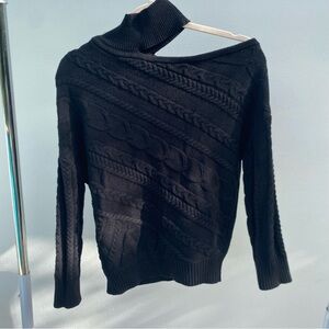 Y2K VENUS Black Mixed Cable Knit Cutout Mock Neck Sweater Size Small